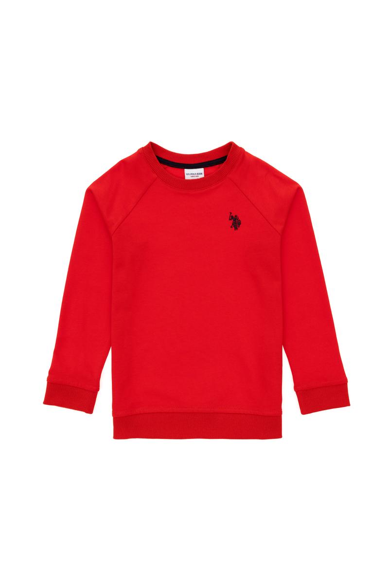 Erkek Çocuk Kırmızı Basic Bisiklet Yaka Sweatshirt