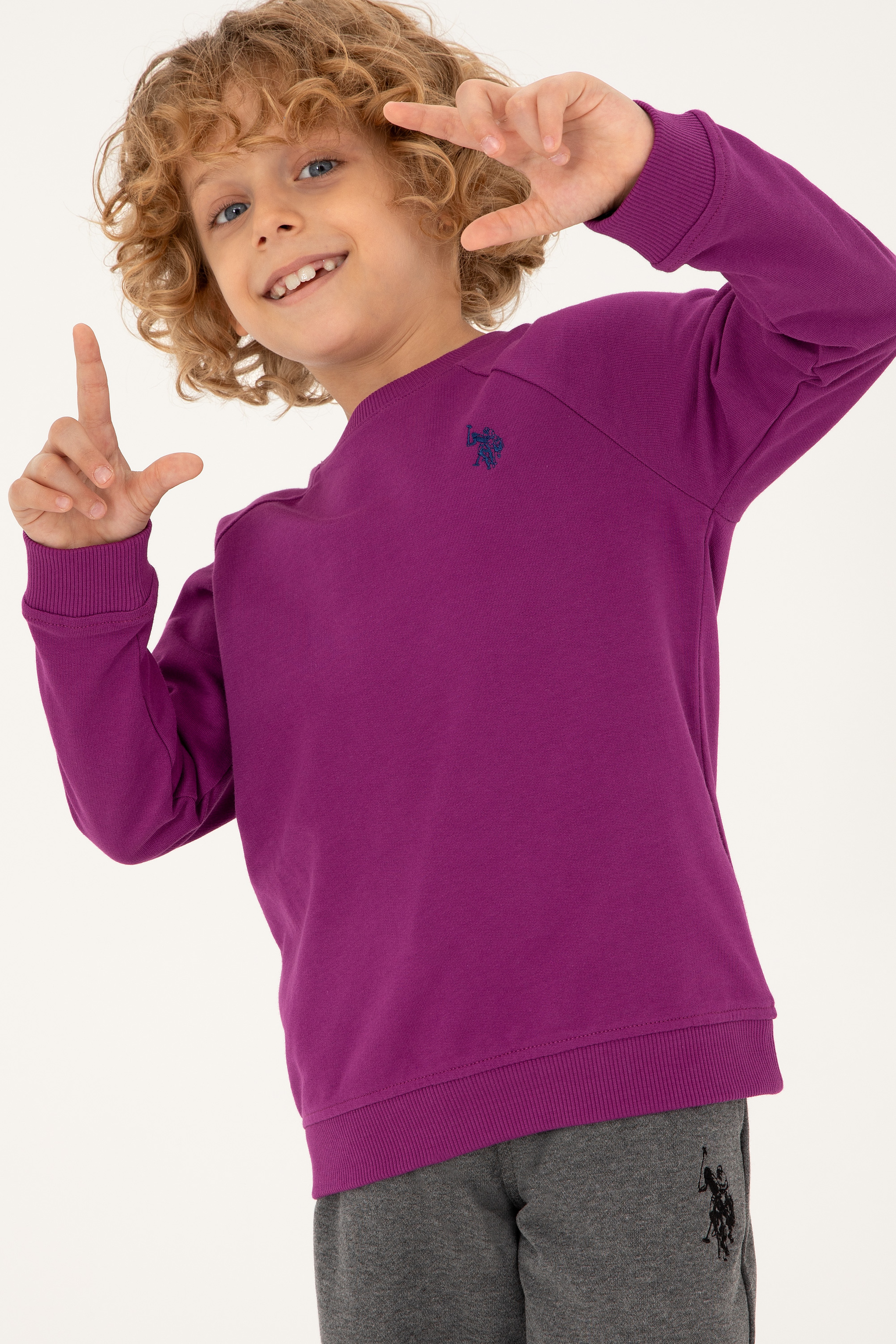 Erkek Çocuk Menekşe Basic Bisiklet Yaka Sweatshirt - Image 1