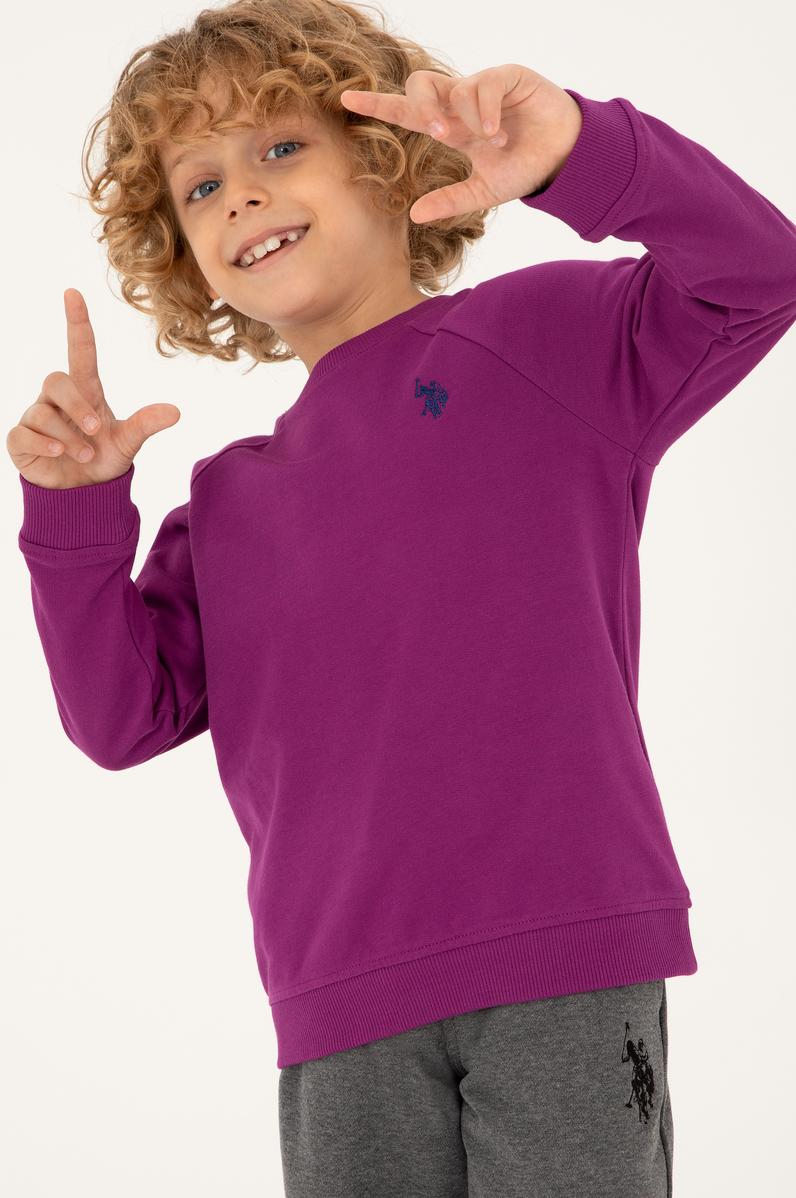 Erkek Çocuk Menekşe Basic Bisiklet Yaka Sweatshirt