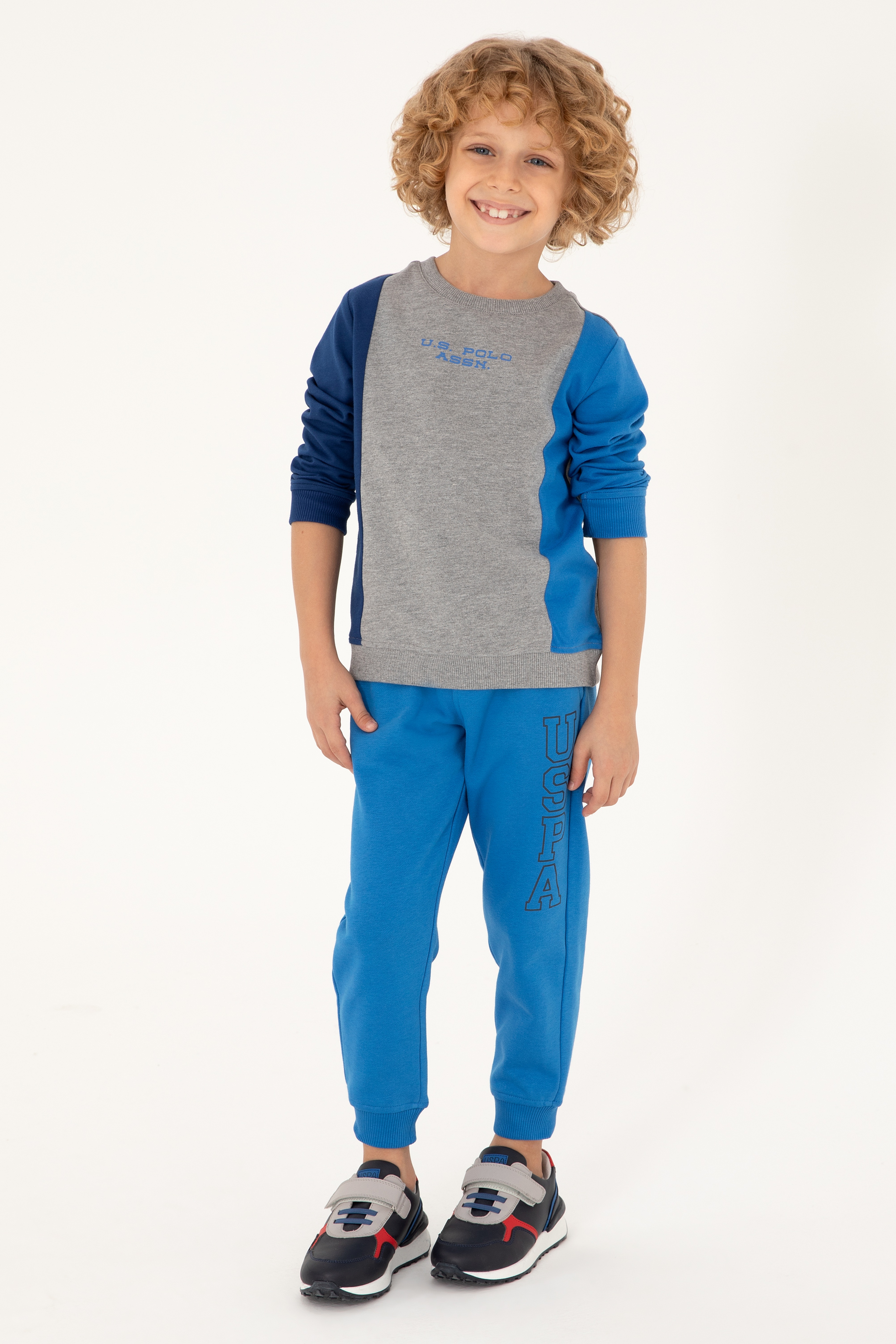 Erkek Çocuk Gri Melanj Bisiklet Yaka Sweatshirt - Image 2