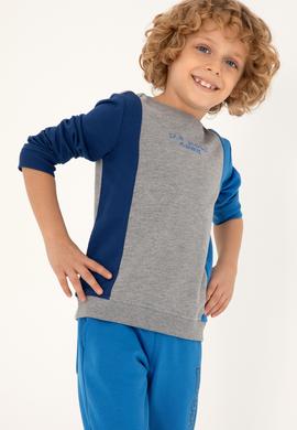 Erkek Çocuk Gri Melanj Bisiklet Yaka Sweatshirt - 50293646018