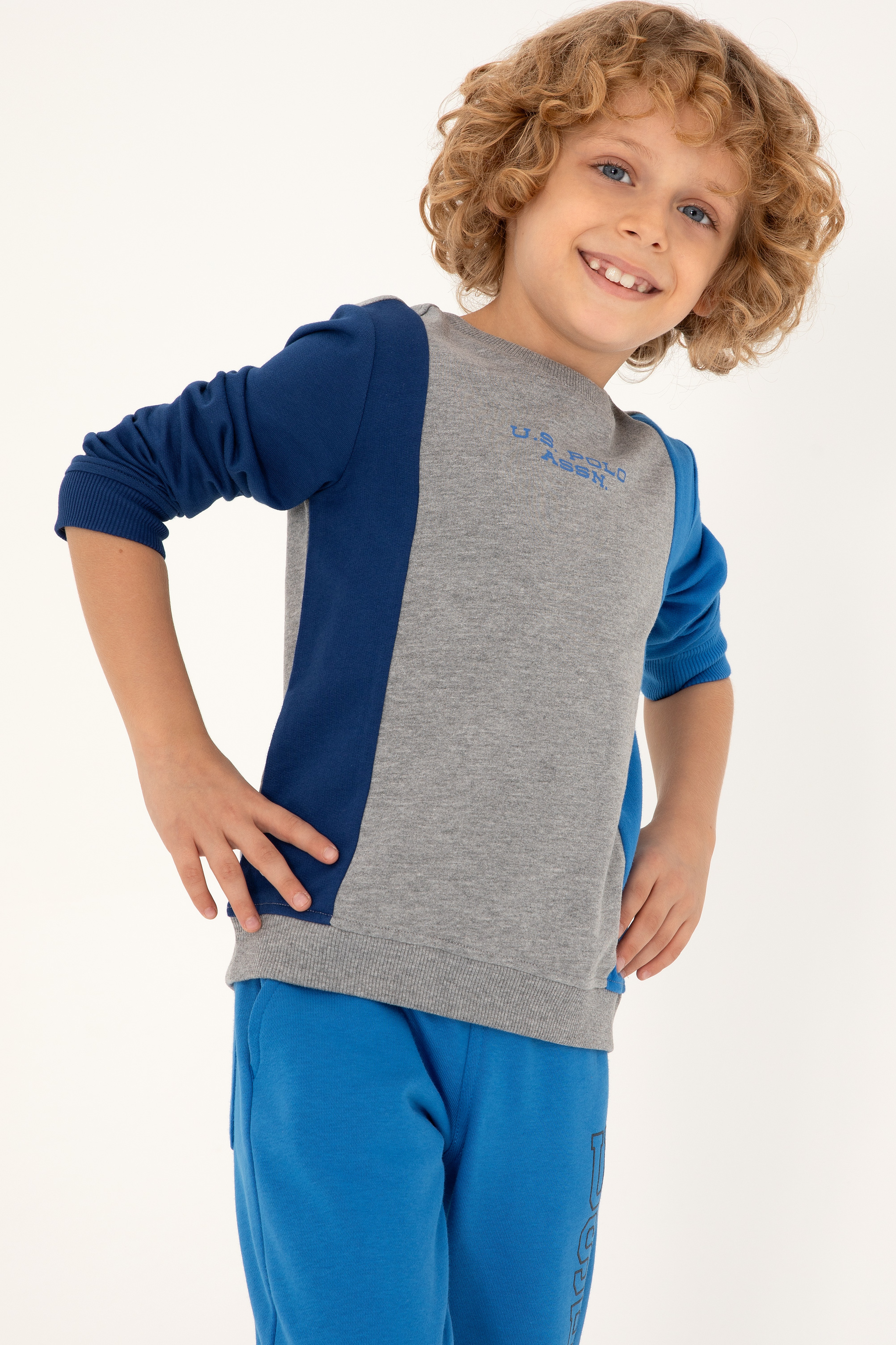 Erkek Çocuk Gri Melanj Bisiklet Yaka Sweatshirt - Image 1