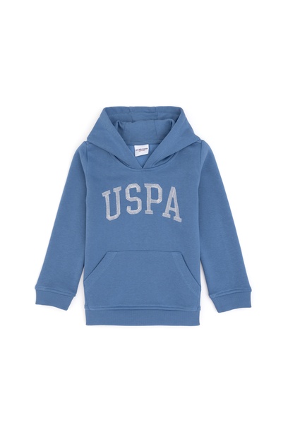 Kız Çocuk Koyu Mavi Kapüşonlu Basic Sweatshirt