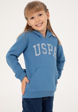 Kız Çocuk Koyu Mavi Kapüşonlu Basic Sweatshirt - 50296388117