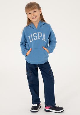 Kız Çocuk Koyu Mavi Kapüşonlu Basic Sweatshirt - 50296388117