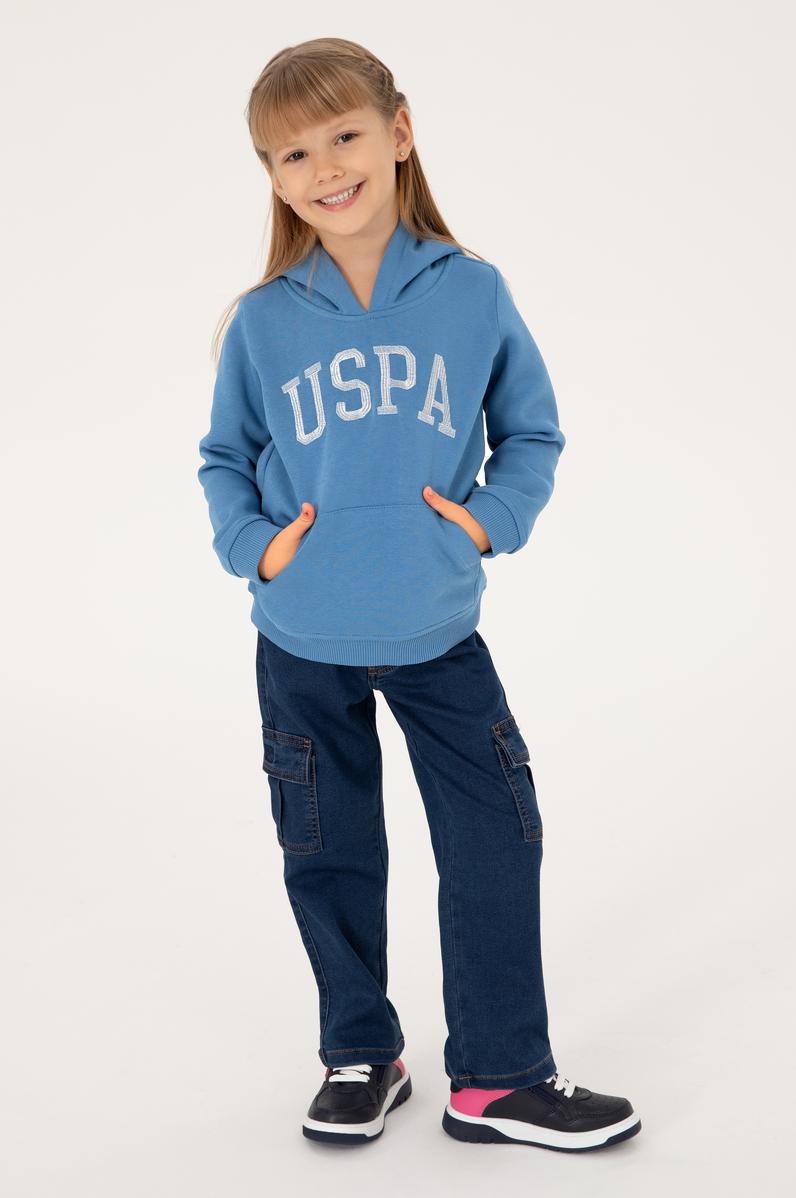 Kız Çocuk Koyu Mavi Kapüşonlu Basic Sweatshirt