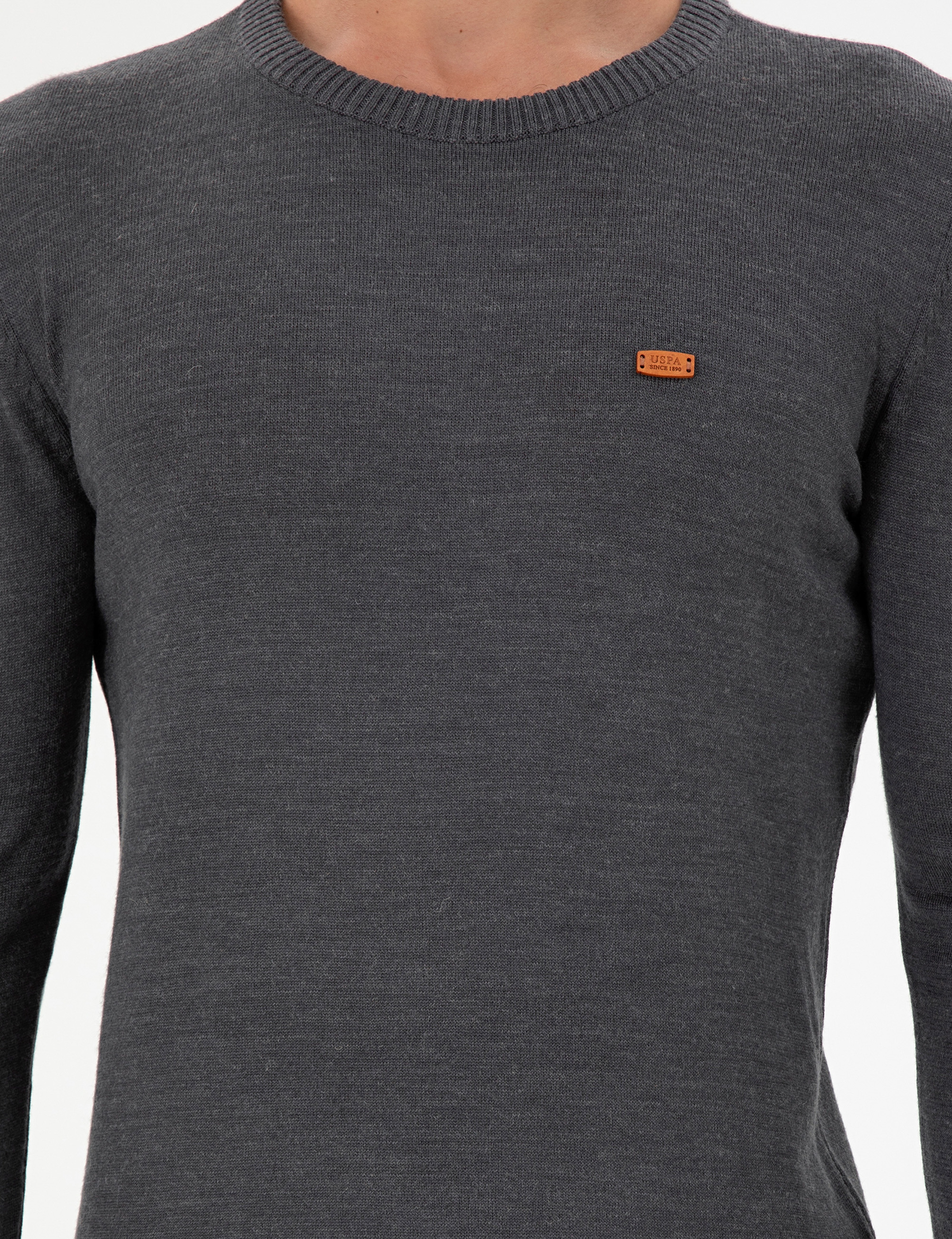 Erkek Slim Fit Bisiklet Yaka Antrasit Melanj Kazak - Image 6