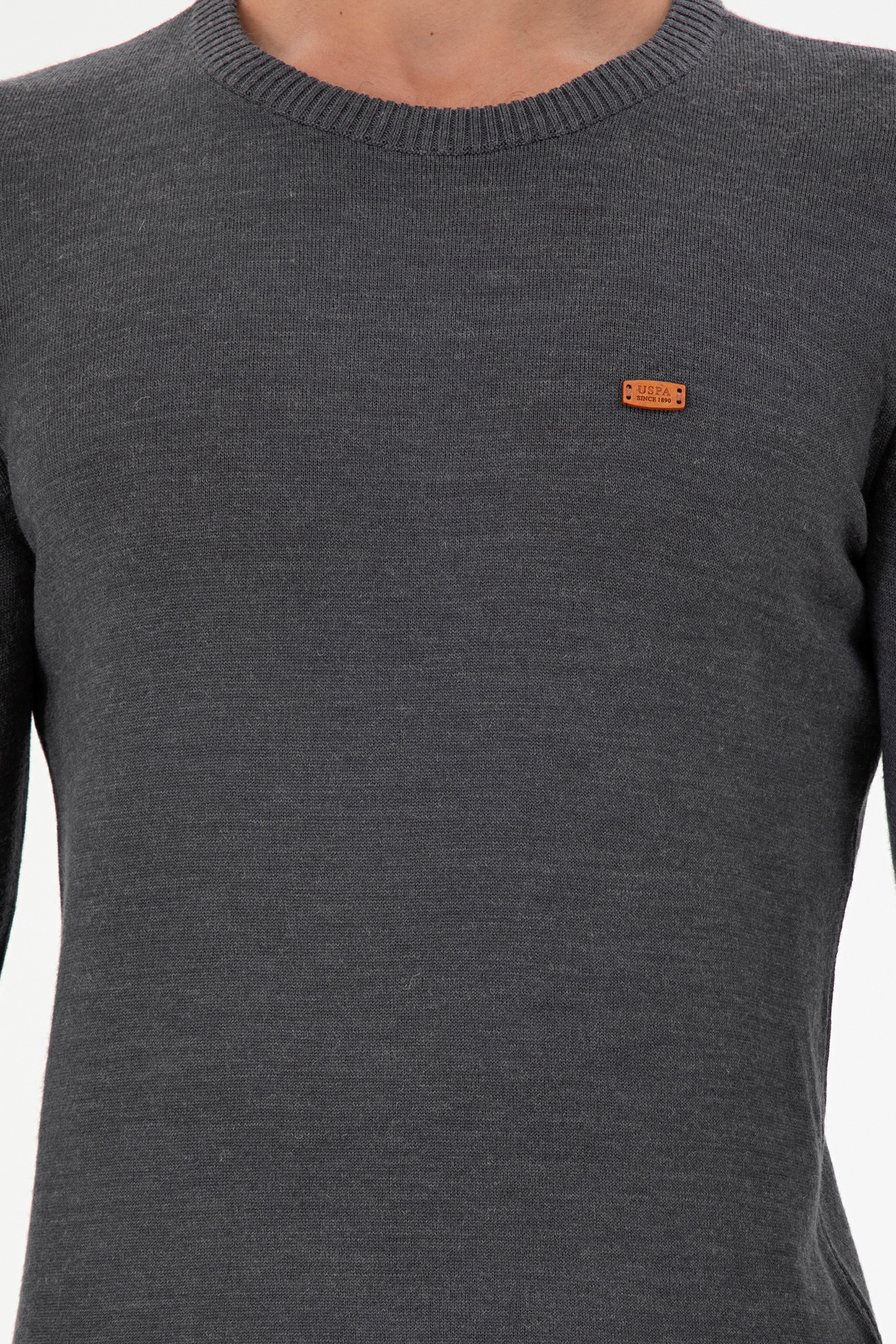 Erkek Slim Fit Bisiklet Yaka Antrasit Melanj Kazak