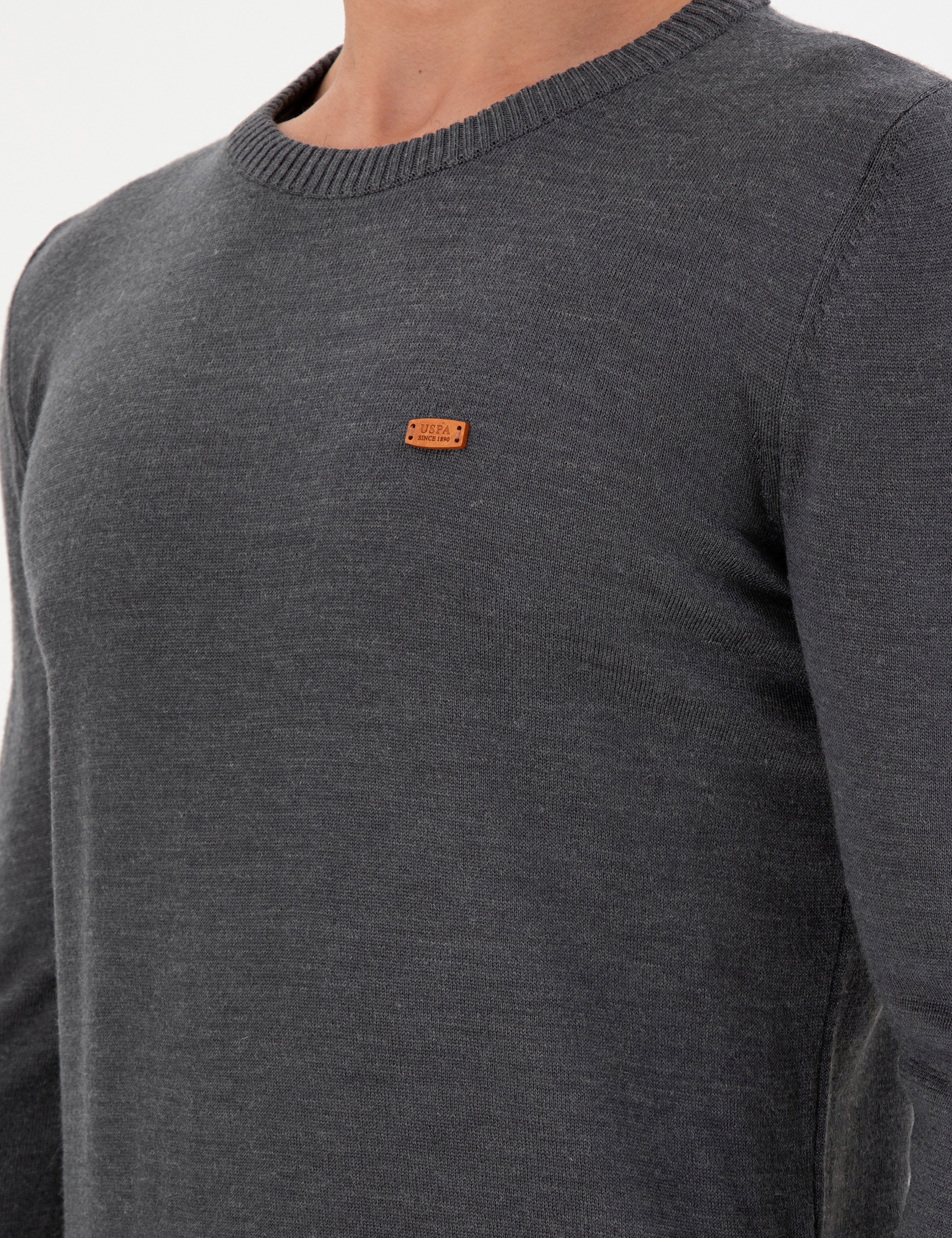 Erkek Slim Fit Bisiklet Yaka Antrasit Melanj Kazak - Image 7