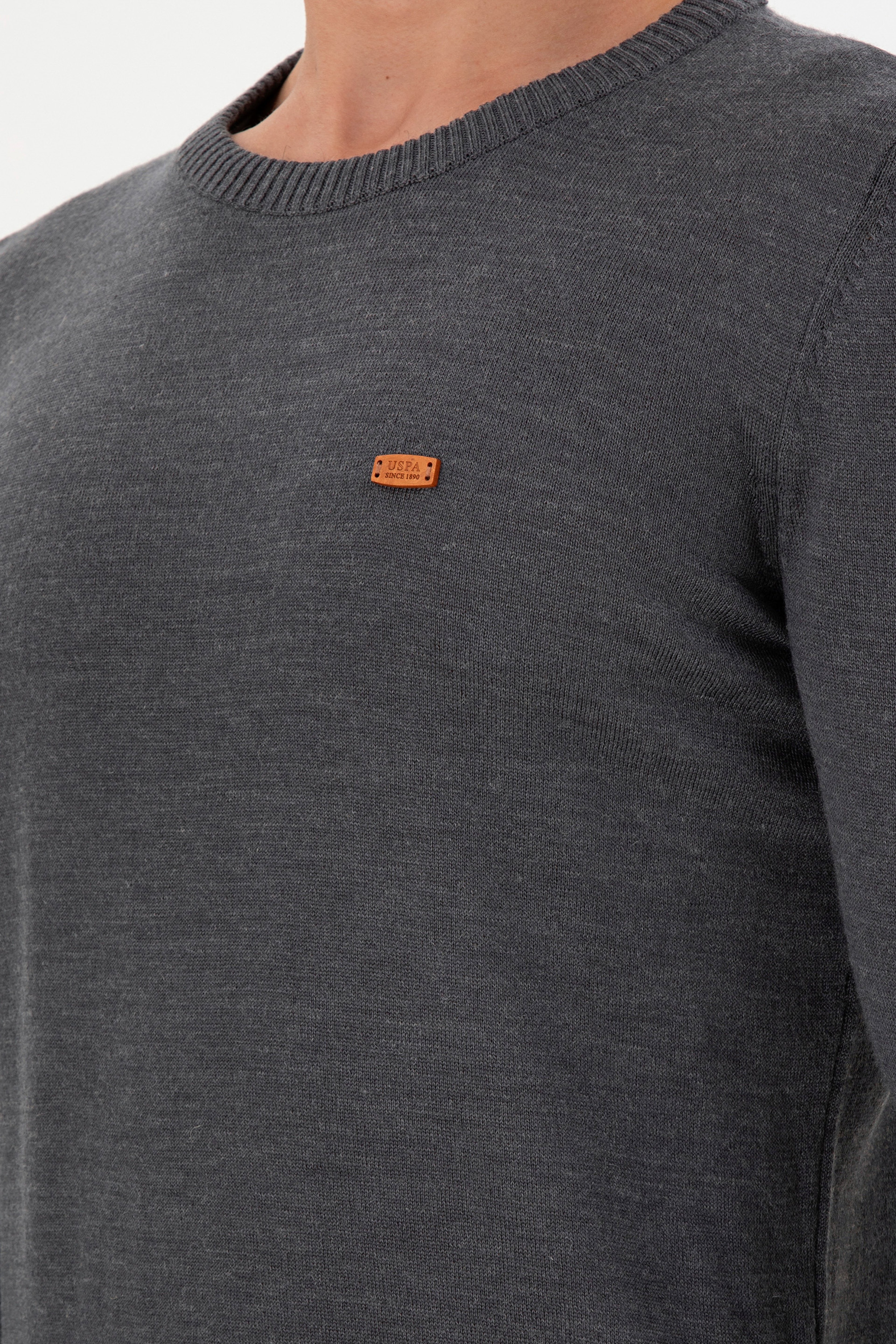 Erkek Slim Fit Bisiklet Yaka Antrasit Melanj Kazak