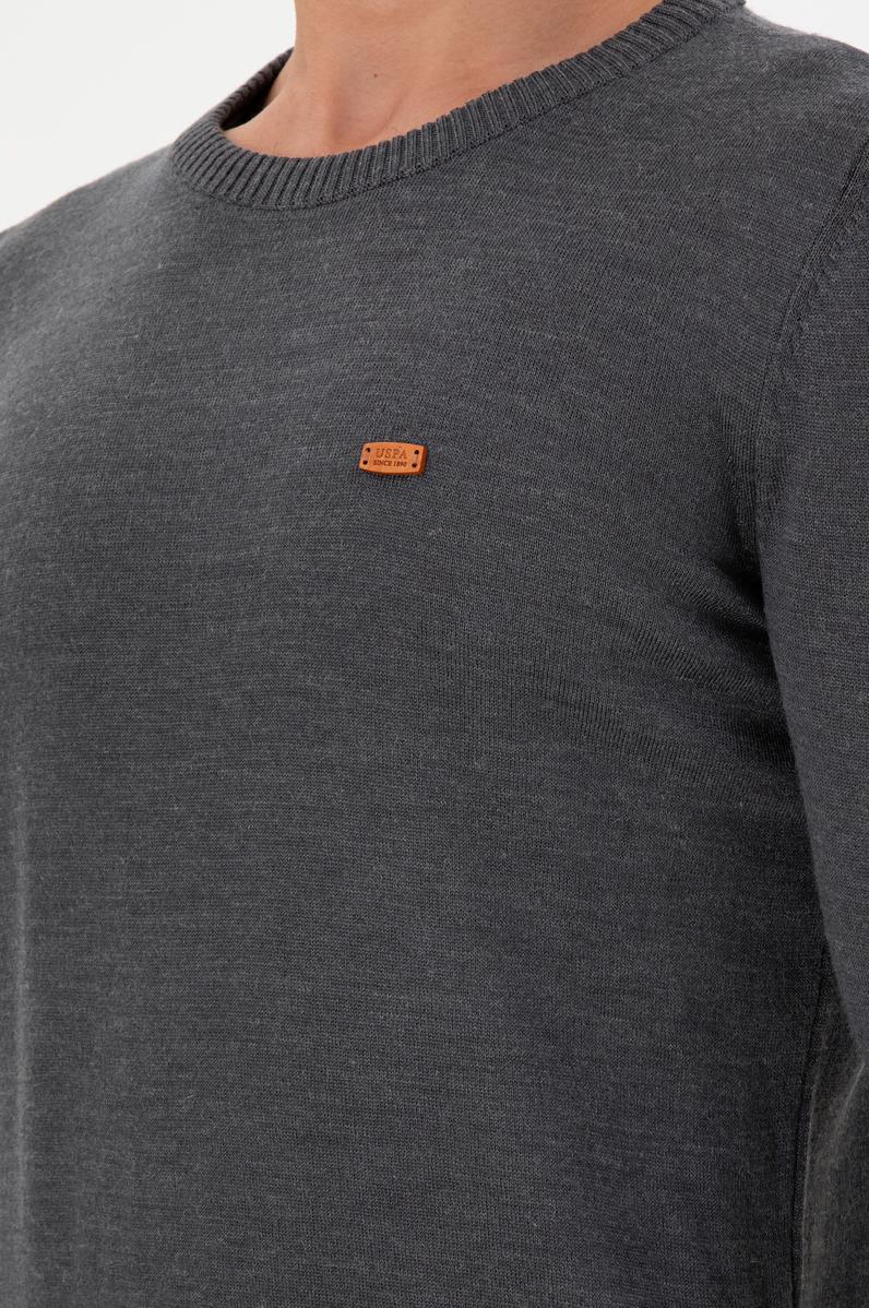 Erkek Slim Fit Bisiklet Yaka Antrasit Melanj Kazak