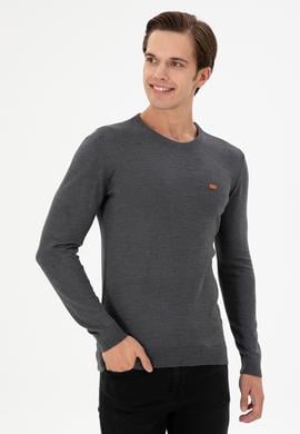 Erkek Slim Fit Bisiklet Yaka Antrasit Melanj Kazak - 50297040002