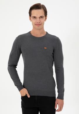 Erkek Slim Fit Bisiklet Yaka Antrasit Melanj Kazak - 50297040002