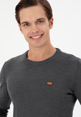 Erkek Slim Fit Bisiklet Yaka Antrasit Melanj Kazak - 50297040002