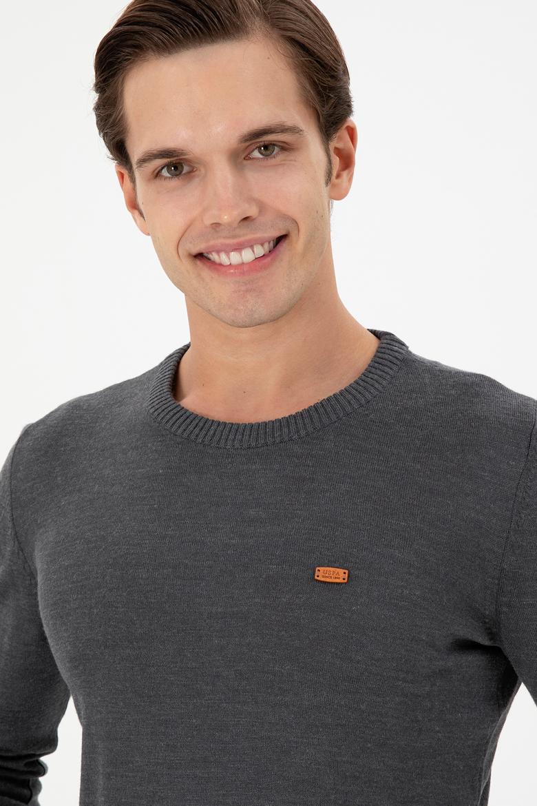 Erkek Slim Fit Bisiklet Yaka Antrasit Melanj Kazak - 50297040002