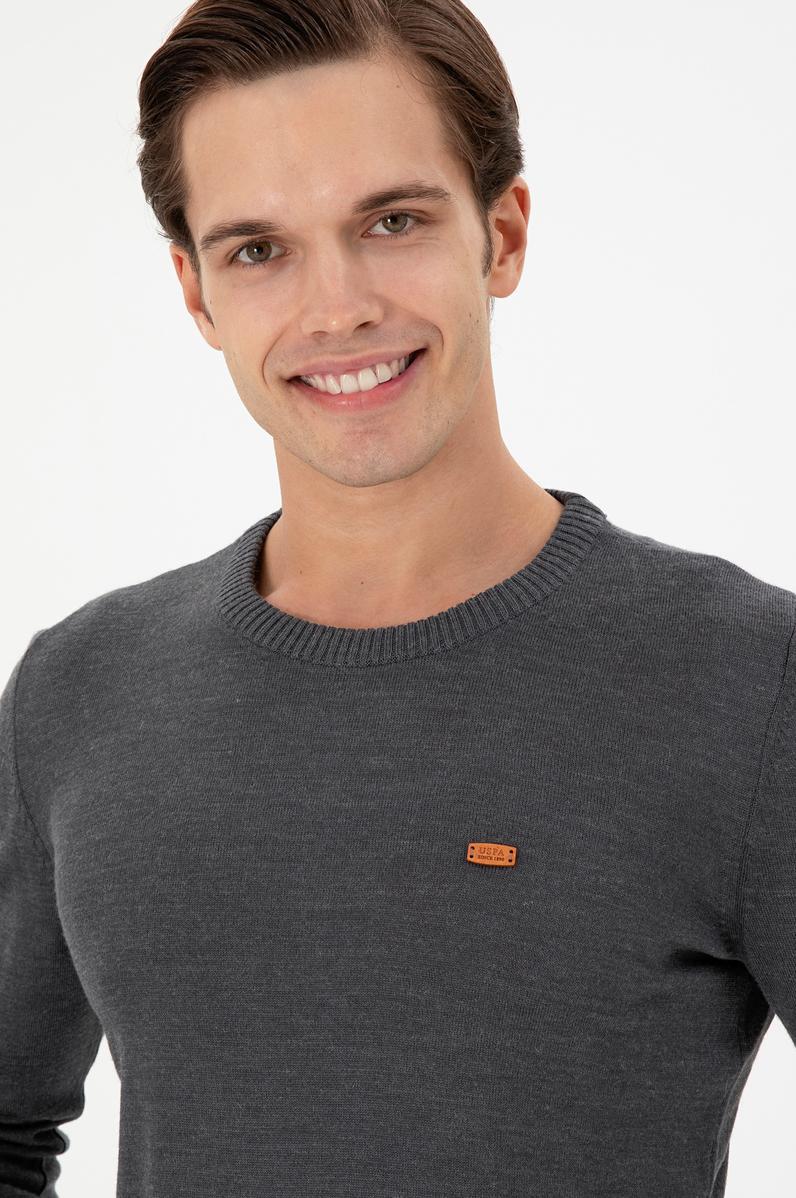 Erkek Slim Fit Bisiklet Yaka Antrasit Melanj Kazak