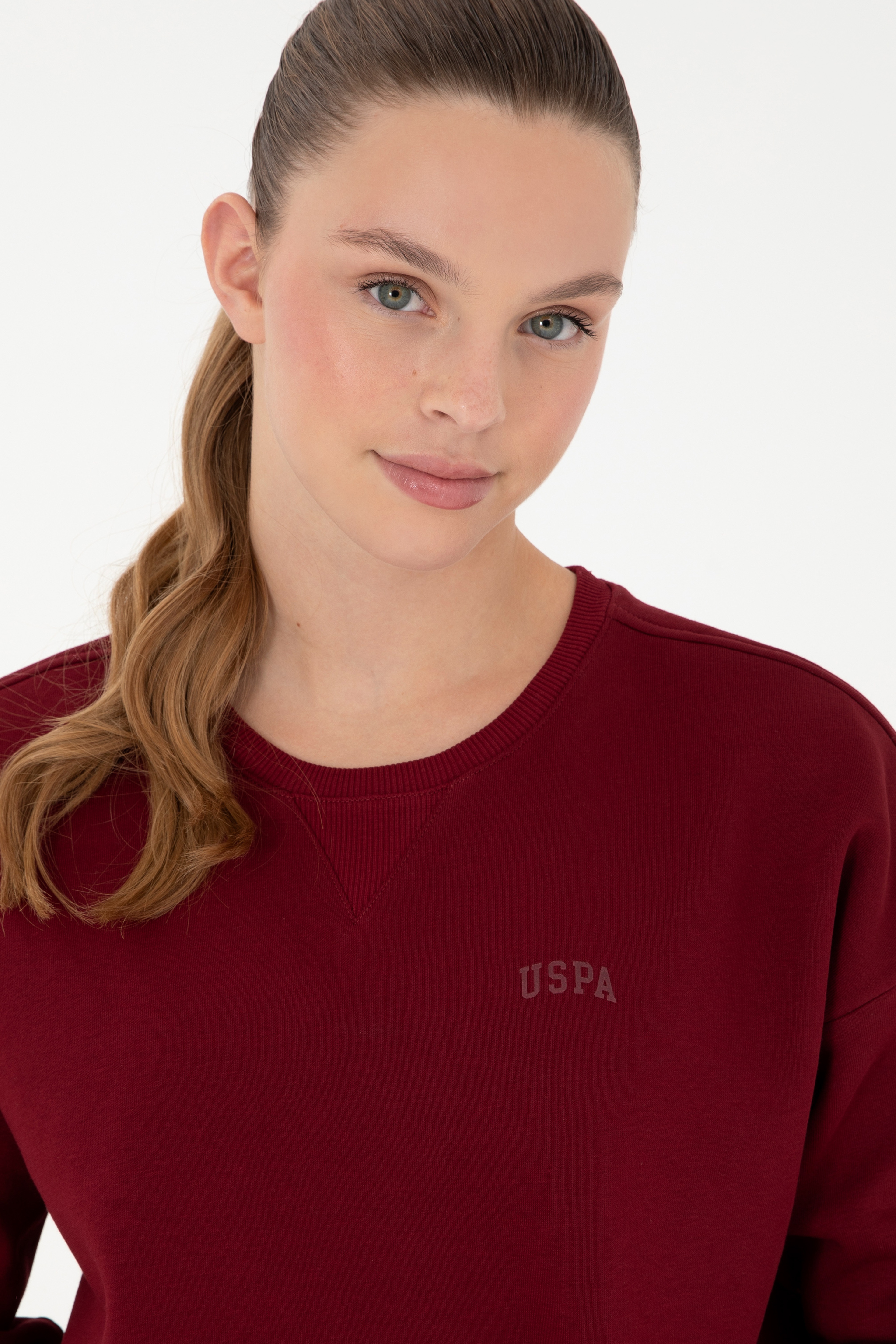 Kadın Bordo Basic Bisiklet Yaka Sweatshirt - Image 2