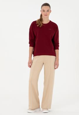 Kadın Bordo Basic Bisiklet Yaka Sweatshirt - 50297296037
