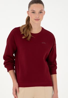 Kadın Bordo Basic Bisiklet Yaka Sweatshirt - 50297296037