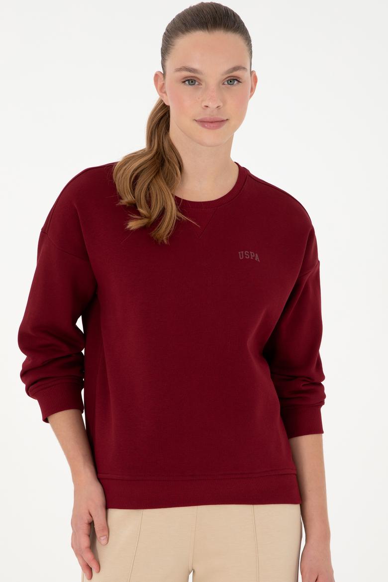 Kadın Bordo Basic Bisiklet Yaka Sweatshirt - 50297296037