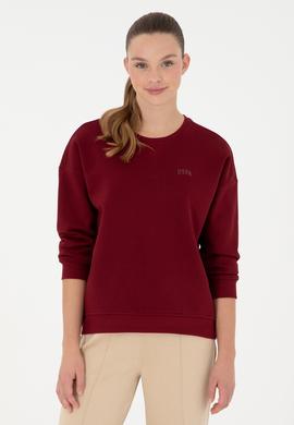 Kadın Bordo Basic Bisiklet Yaka Sweatshirt - 50297296037