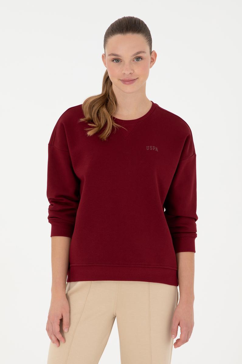 Kadın Bordo Basic Bisiklet Yaka Sweatshirt