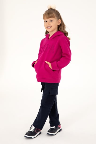 Kız Çocuk Fuşya Kapüşonlu Basic Sweatshirt