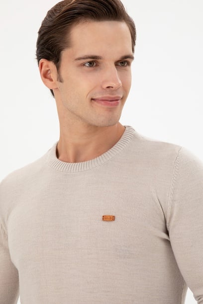 Erkek Slim Fit Bisiklet Yaka Taş Melanj Kazak