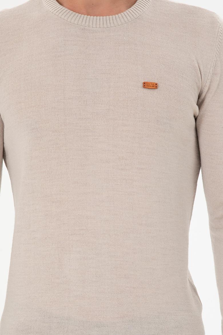 Erkek Slim Fit Bisiklet Yaka Taş Melanj Kazak - 50297040053