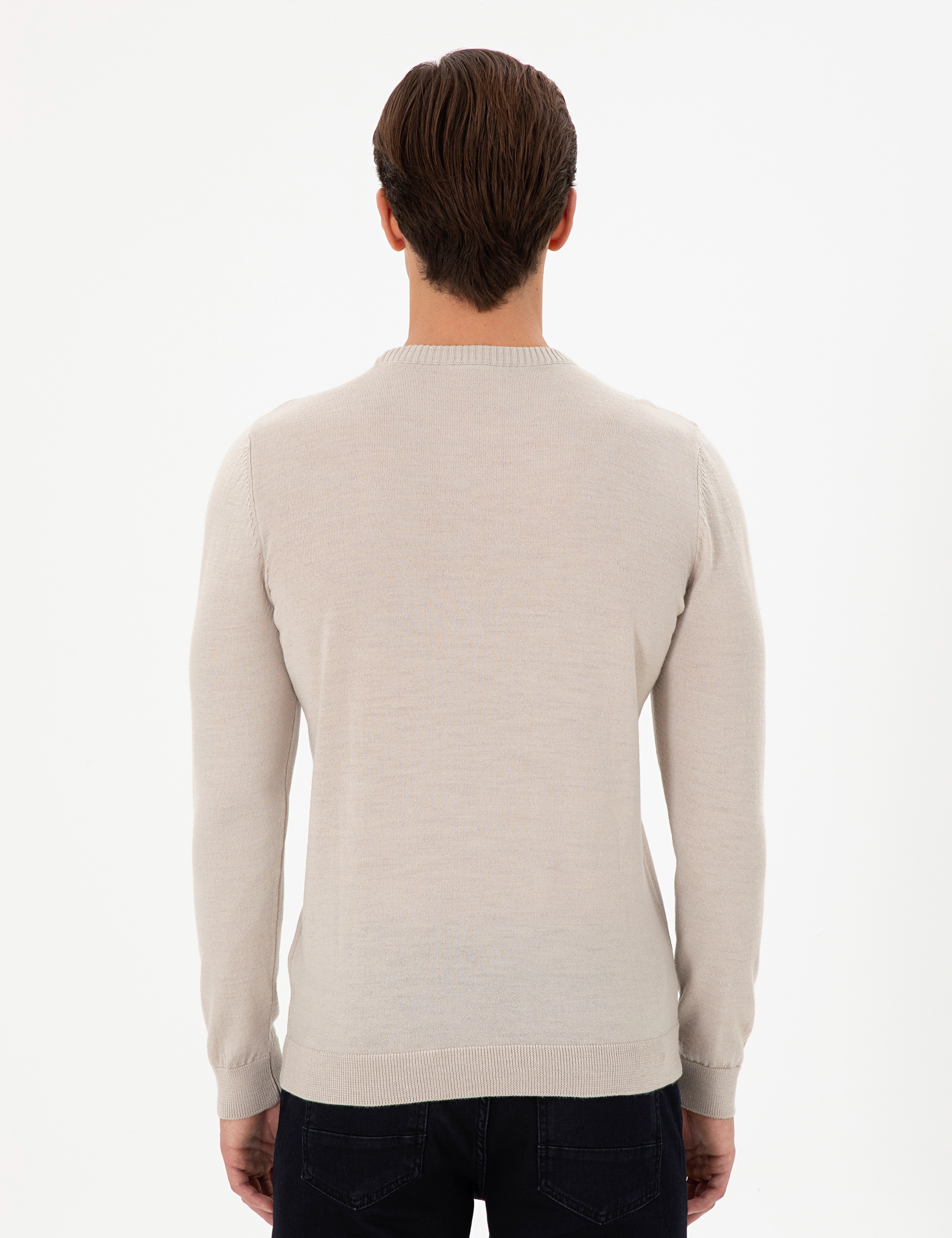 Erkek Slim Fit Bisiklet Yaka Taş Melanj Kazak - Image 5