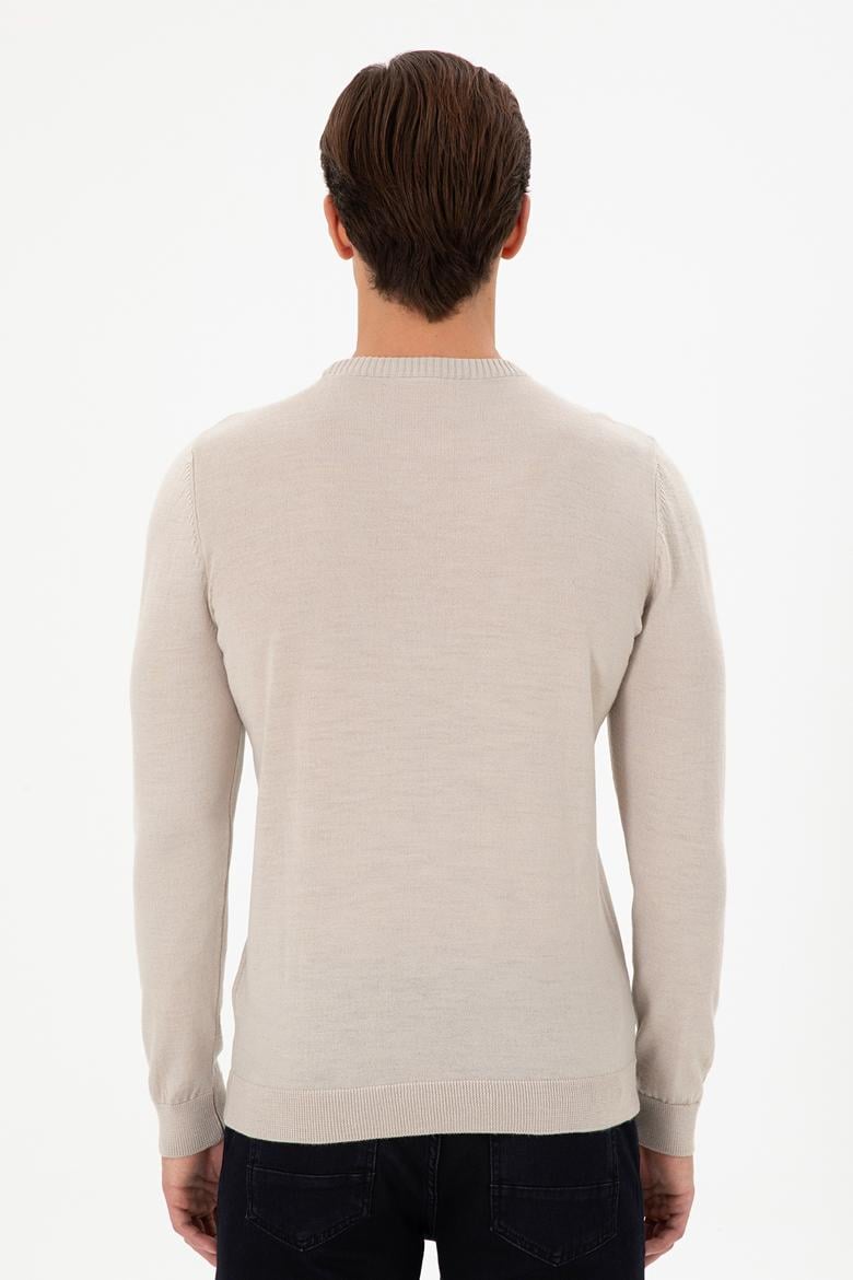 Erkek Slim Fit Bisiklet Yaka Taş Melanj Kazak - 50297040053