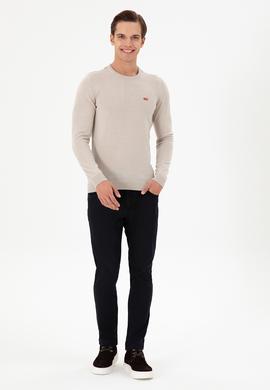 Erkek Slim Fit Bisiklet Yaka Taş Melanj Kazak - 50297040053