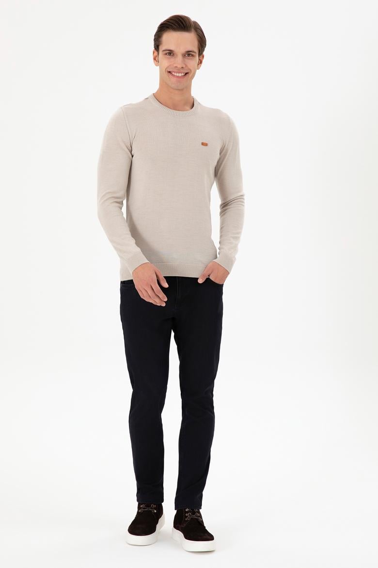 Erkek Slim Fit Bisiklet Yaka Taş Melanj Kazak - 50297040053