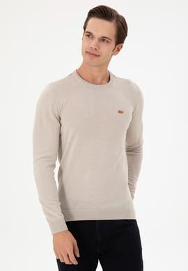 Erkek Slim Fit Bisiklet Yaka Taş Melanj Kazak - 50297040053