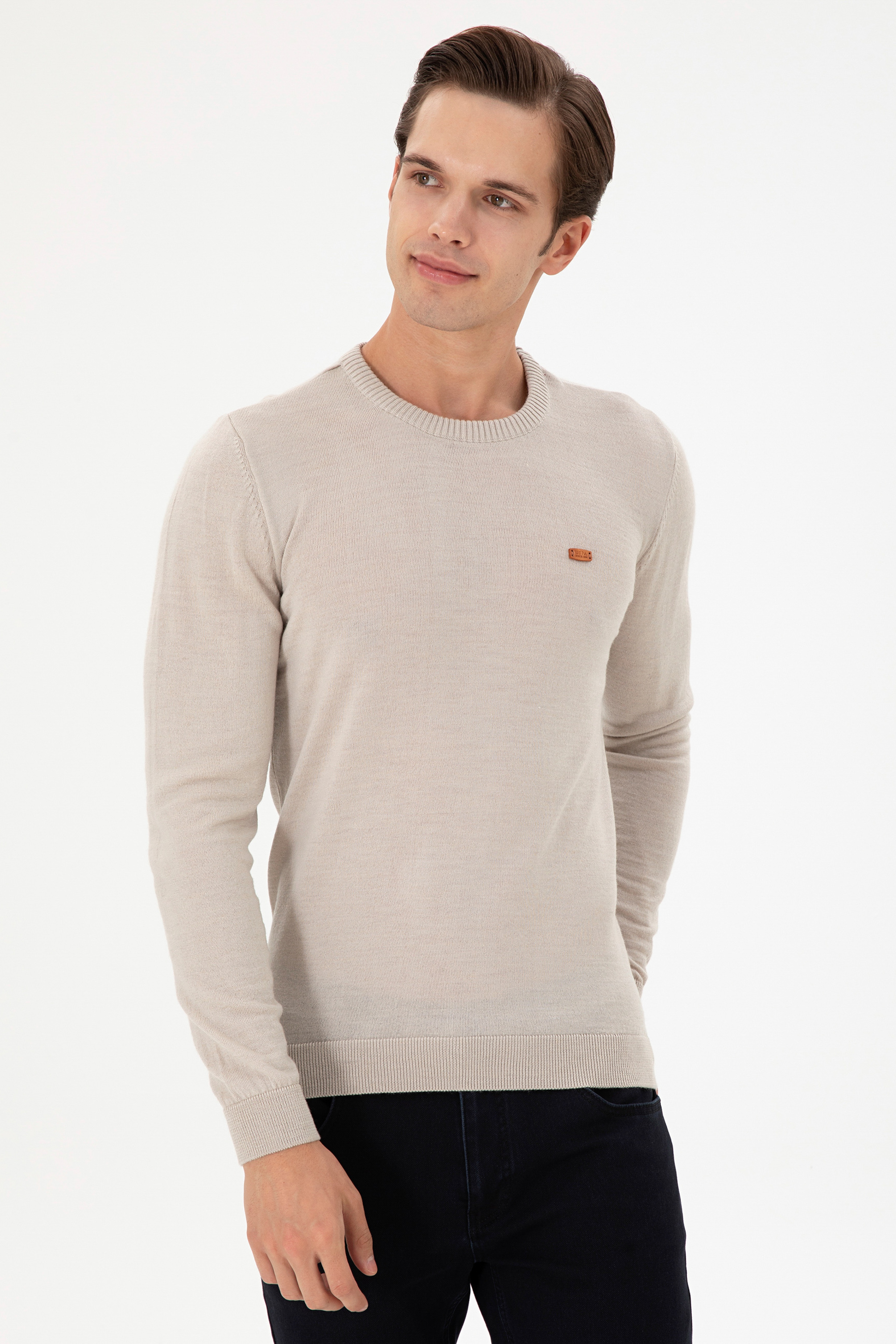 Erkek Slim Fit Bisiklet Yaka Taş Melanj Kazak
