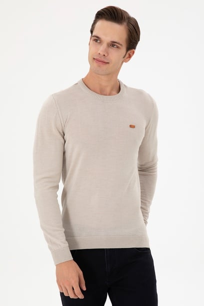 Erkek Slim Fit Bisiklet Yaka Taş Melanj Kazak
