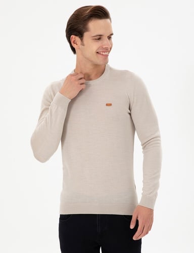Erkek Slim Fit Bisiklet Yaka Taş Melanj Kazak