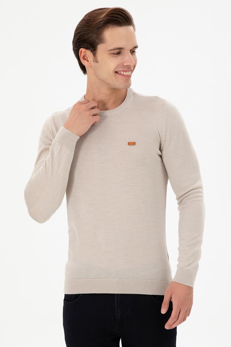 Erkek Slim Fit Bisiklet Yaka Taş Melanj Kazak