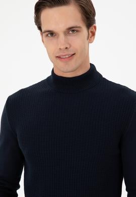 Erkek Slim Fit Yarım Balıkçı Yaka Lacivert Kazak - 50297054005