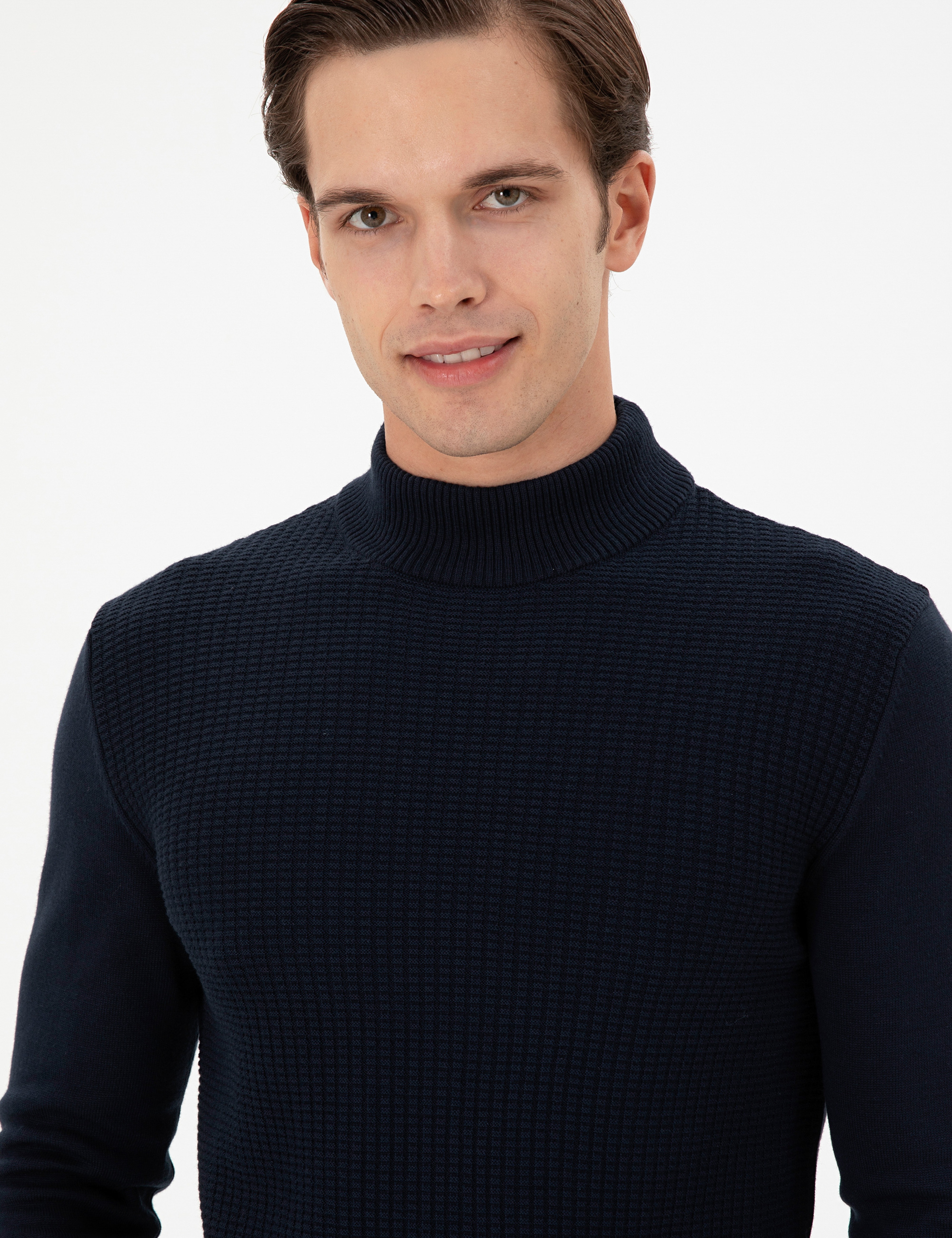 Erkek Slim Fit Yarım Balıkçı Yaka Lacivert Kazak - Image 2