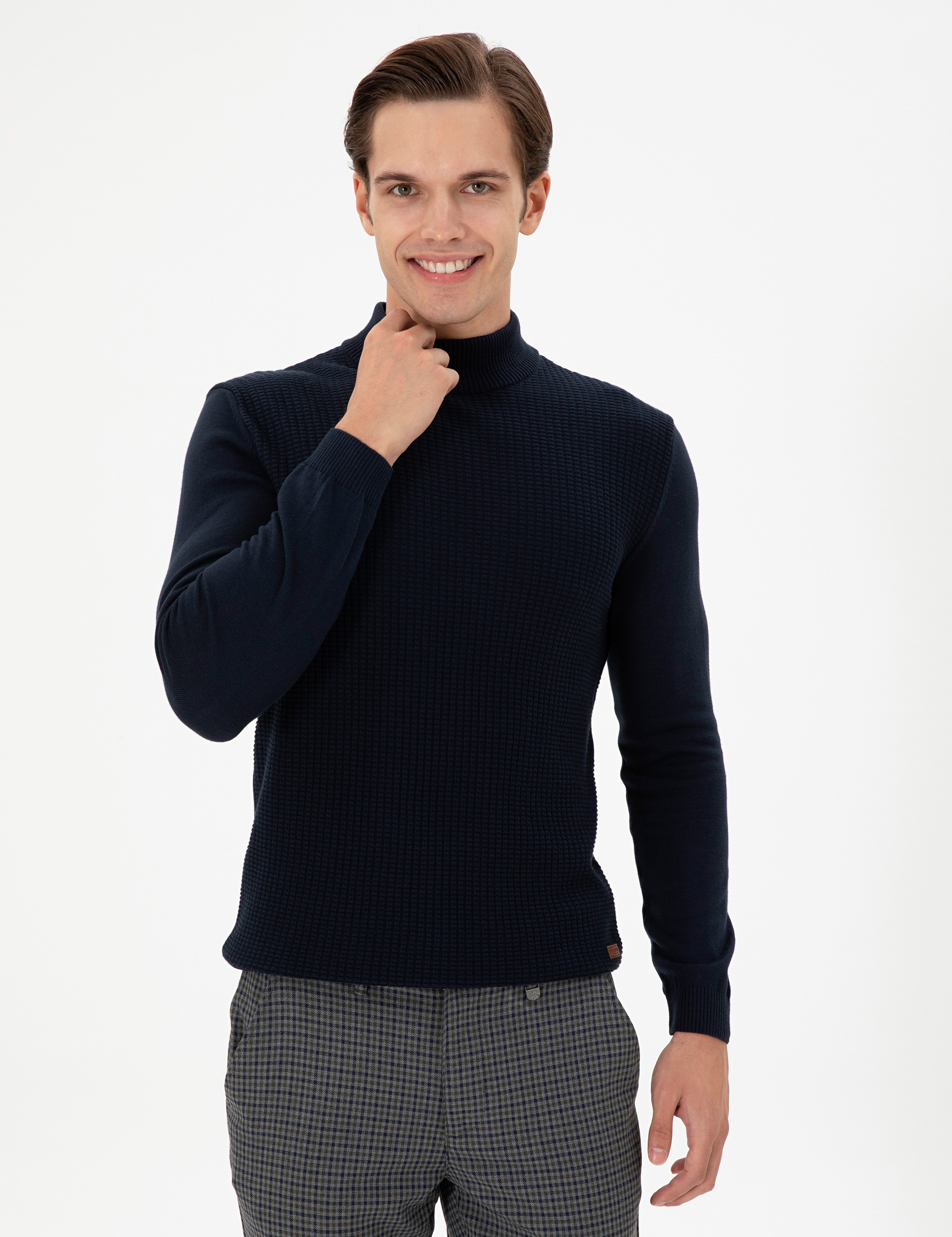 Erkek Slim Fit Yarım Balıkçı Yaka Lacivert Kazak - Image 3