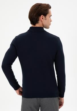 Erkek Slim Fit Yarım Balıkçı Yaka Lacivert Kazak - 50297054005