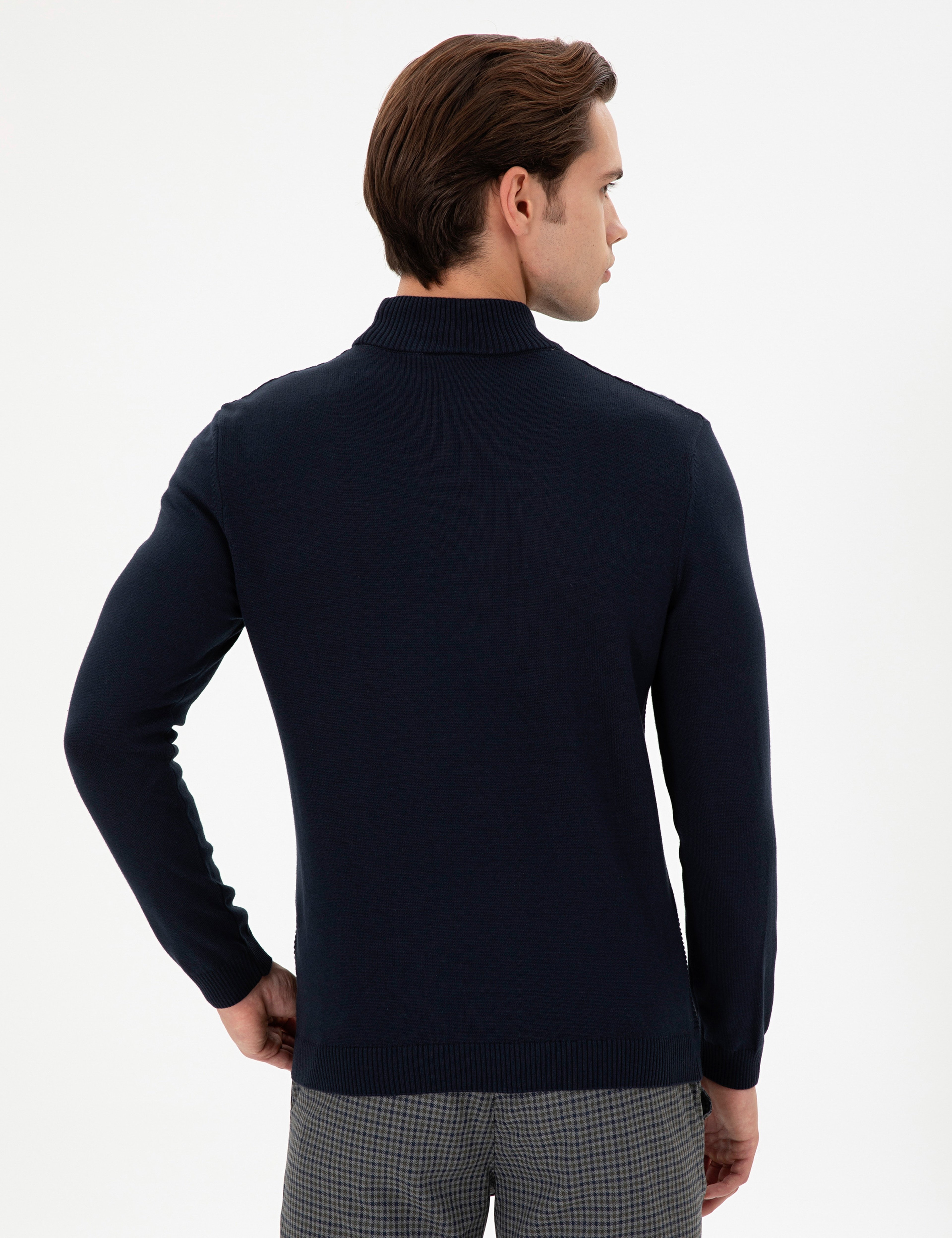 Erkek Slim Fit Yarım Balıkçı Yaka Lacivert Kazak - Image 5