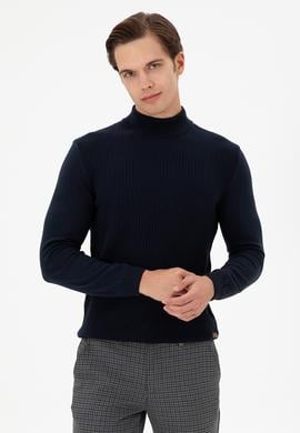 Erkek Slim Fit Yarım Balıkçı Yaka Lacivert Kazak - 50297054005