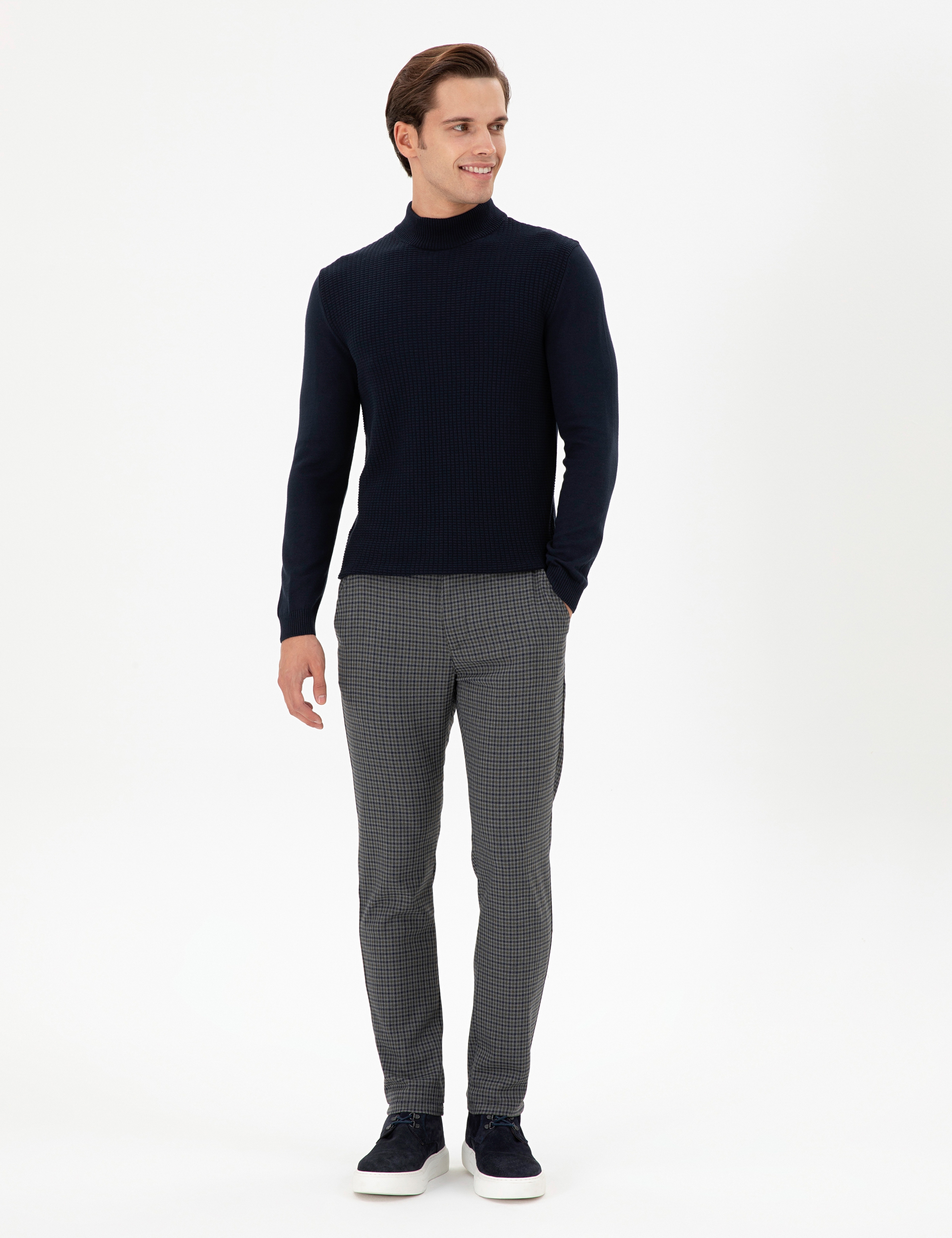 Erkek Slim Fit Yarım Balıkçı Yaka Lacivert Kazak - Image 4
