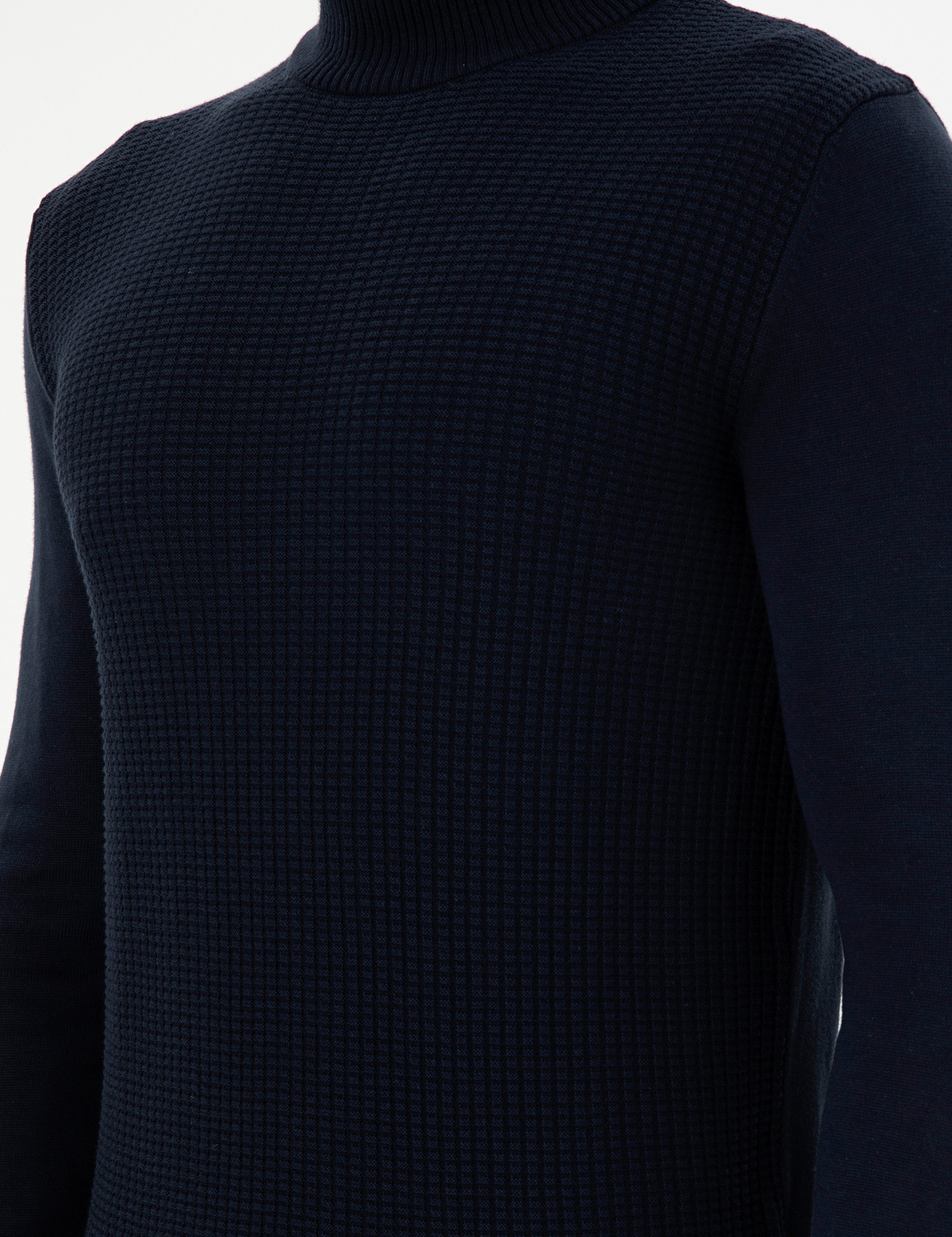 Erkek Slim Fit Yarım Balıkçı Yaka Lacivert Kazak - Image 7