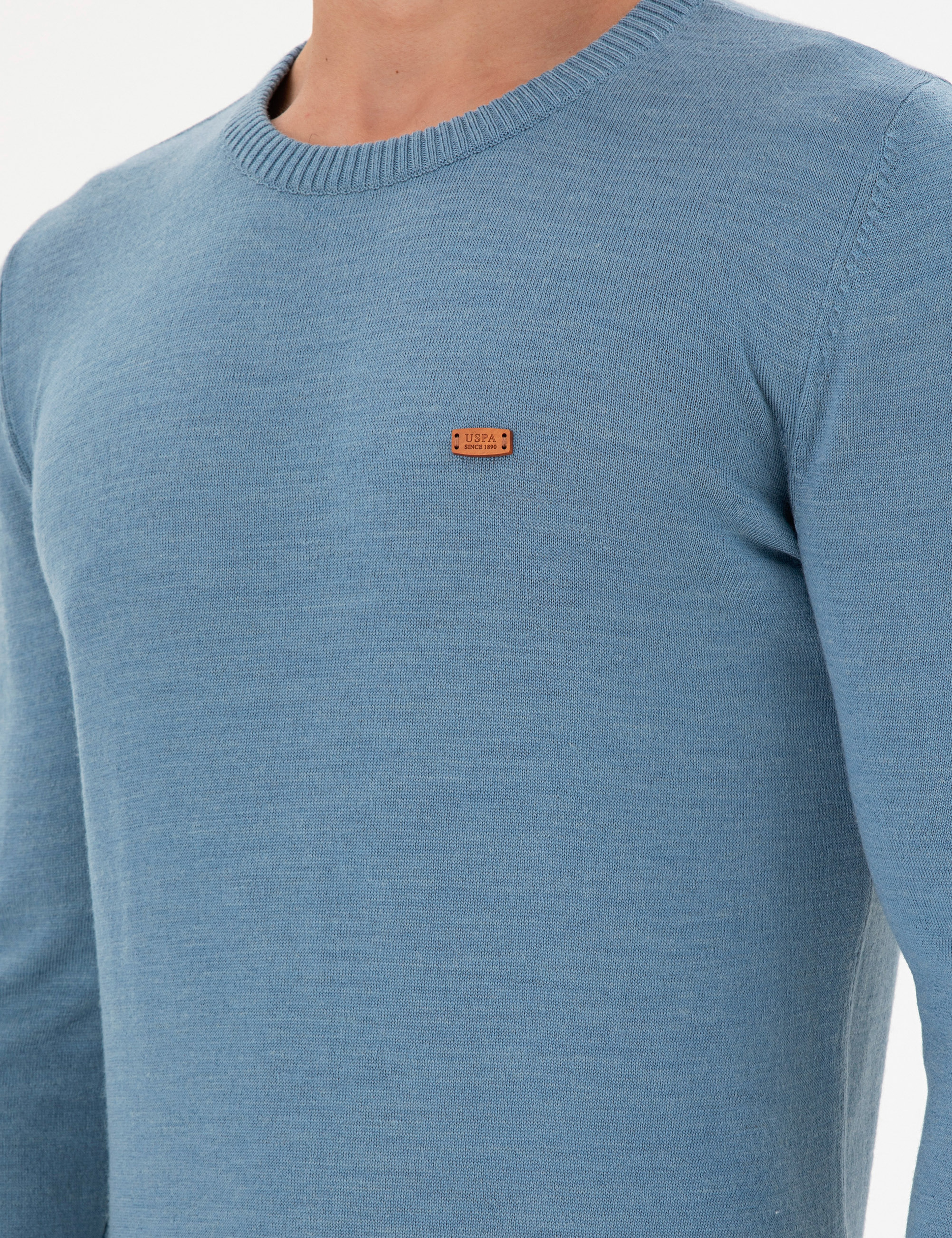 Erkek Slim Fit Bisiklet Yaka Mavi Kazak - Image 7