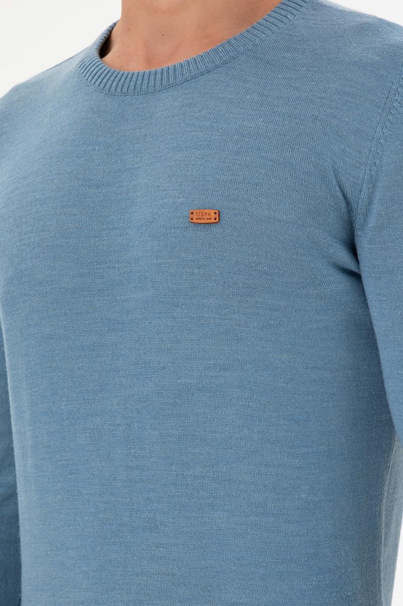 Erkek Slim Fit Bisiklet Yaka Mavi Kazak