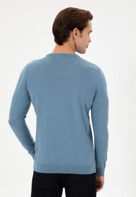 Erkek Slim Fit Bisiklet Yaka Mavi Kazak - 50297040011