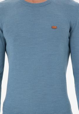 Erkek Slim Fit Bisiklet Yaka Mavi Kazak - 50297040011